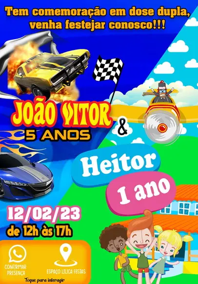 Convite Interativo - Duplo Hot Wheels e Mundo Bita