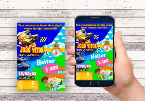 Convite Interativo - Duplo Hot Wheels e Mundo Bita