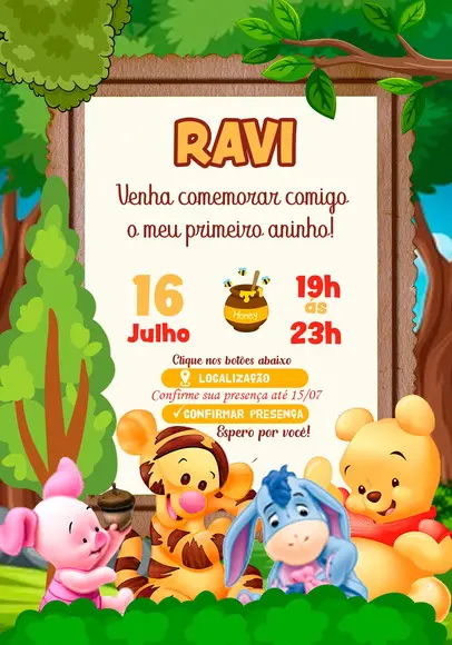 Convite Interativo - Ursinho Pooh