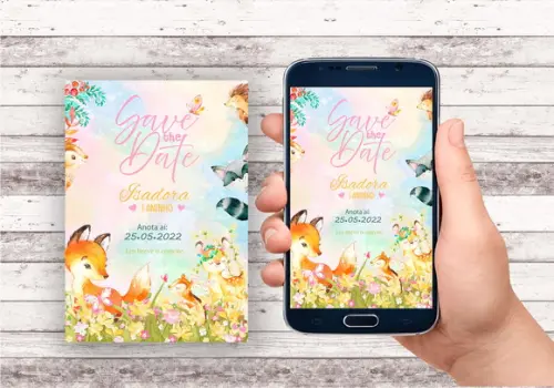 Convite Save The Date - Bosque Encantado Aquarela