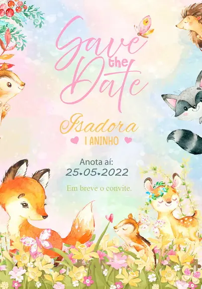Convite Save The Date - Bosque Encantado Aquarela