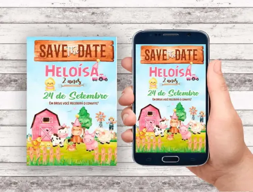 Convite Save The Date - Fazendinha Menina