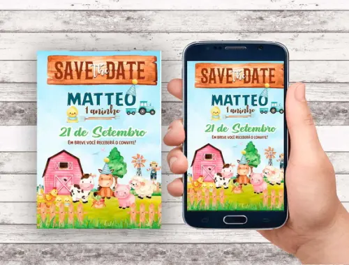 Convite Save The Date - Fazendinha Menino