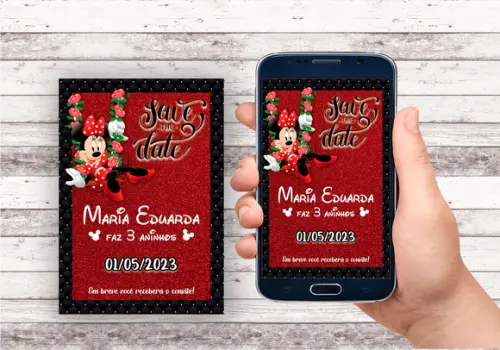 Convite Save The Date - Minnie Vermelha