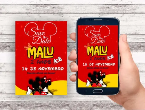 Convite Save The Date - Mickey e Minnie