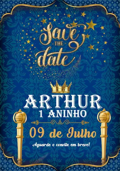 Convite Save The Date - Realeza Menino