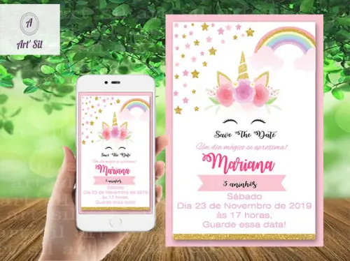 Convite Save The Date Unicórnio