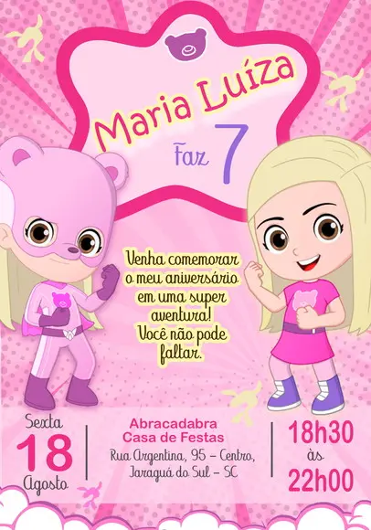 Convite Virtual - Aventureira Rosa