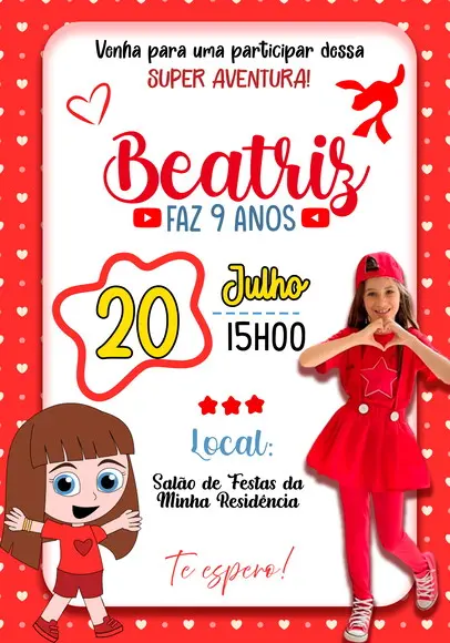 Convite Virtual - Aventureira Vermelha com Foto 02