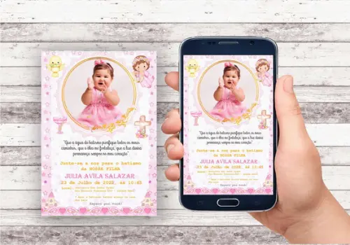 Convite Virtual - Batizado Menina(com Foto)