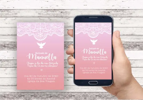 Convite Virtual - Batizado Rosa