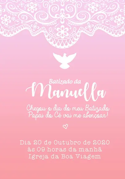 Convite Virtual - Batizado Rosa