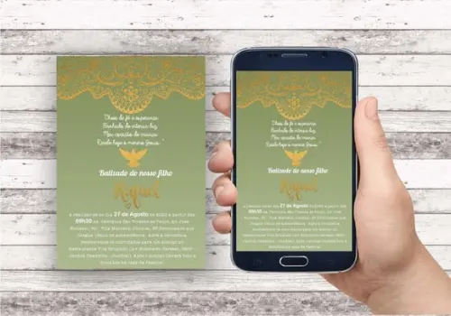 Convite Virtual - Batizado Verde Oliva e Dourado