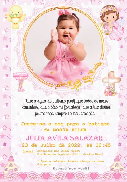 Convite Virtual - Batizado Menina(com Foto)
