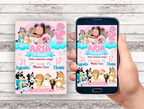 Convite Virtual - Bluey Menina (com Foto)