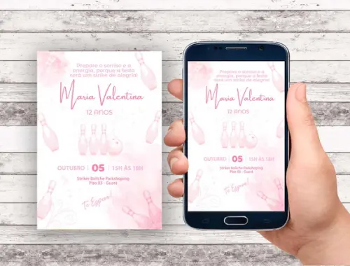 Convite Virtual - Boliche Rosa
