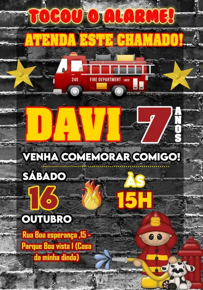 Convite Virtual - Bombeiros Cute