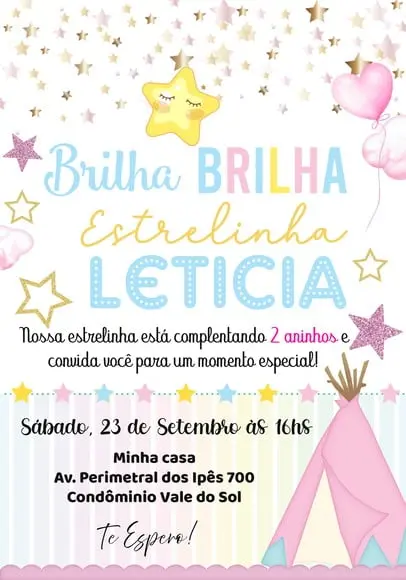 Convite Virtual - Brilha Brilha Estrelinha