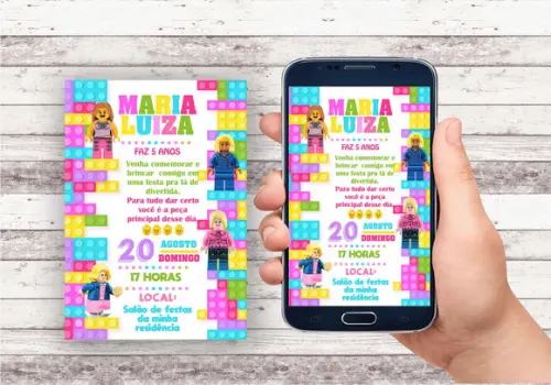 Convite Virtual - Brinquedo - Lego Menina
