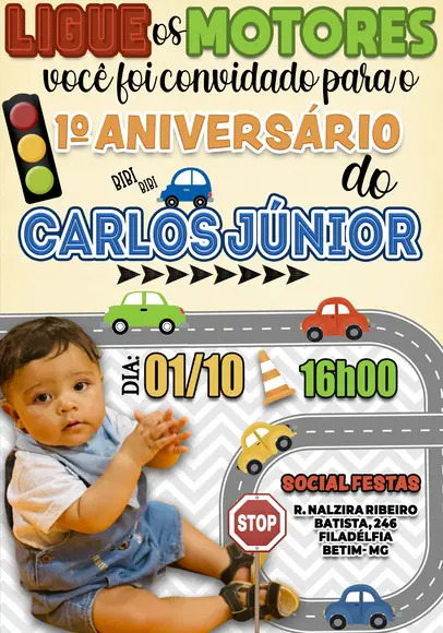 Convite Virtual - Carrinhos (com Foto)