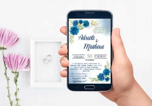 Convite Virtual - Casamento - Floral Azul