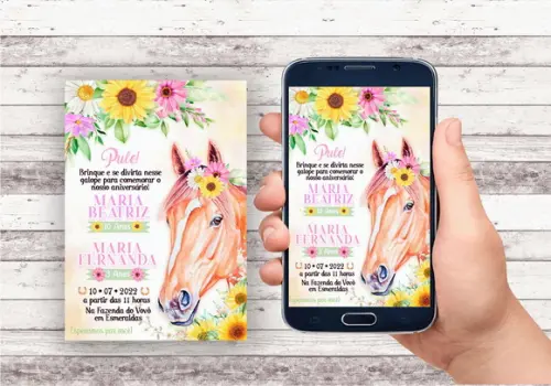 Convite Virtual - Cavalo Floral