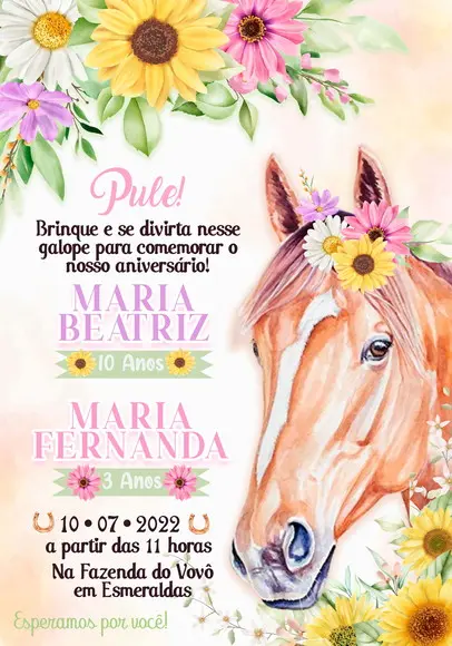 Convite Virtual - Cavalo Floral