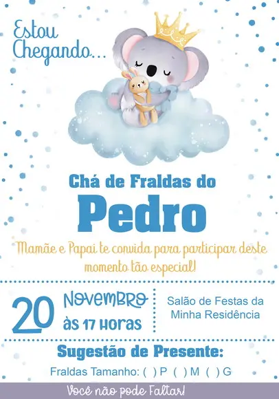 Convite Virtual - Cha de Bebe - Coala Menino