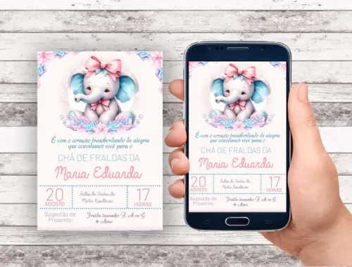 Convite Virtual - Cha de Bebe - Elefantinha