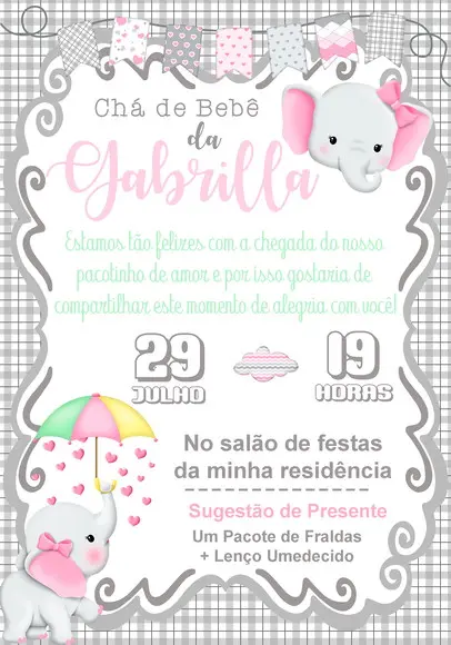 Convite Virtual - Cha de Bebe - Elefantinha