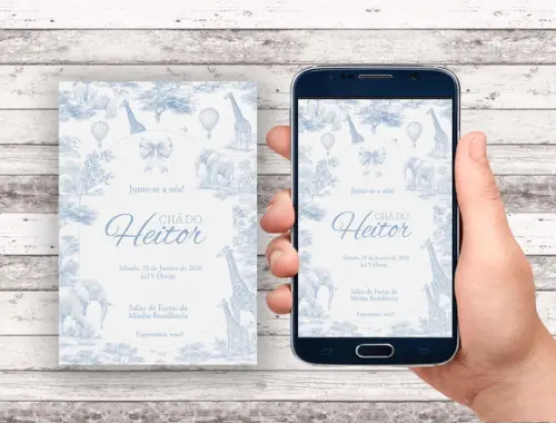 Convite Virtual - Cha de Bebe - Safari Toile Jouy