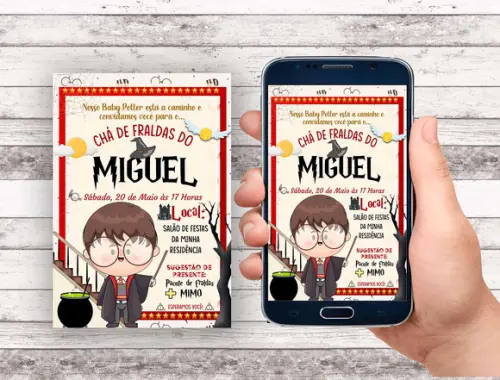 Convite Virtual - Cha de Bebe - Harry Potter
