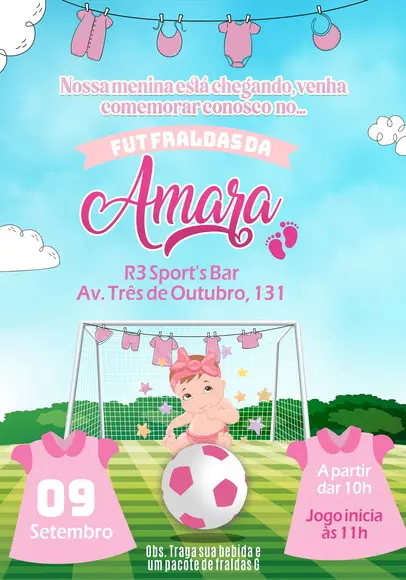 Convite Virtual - Cha de Bebe - Futebol de Fraldas