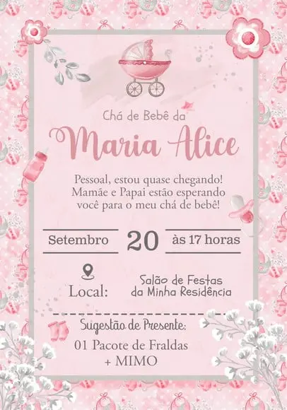 Convite Virtual - Chá de Bebê Menina