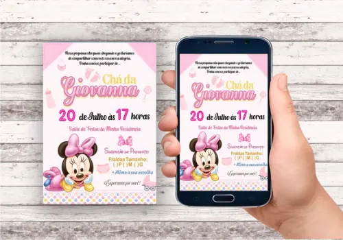 Convite Virtual - Cha de Bebê Minnie Baby Rosa