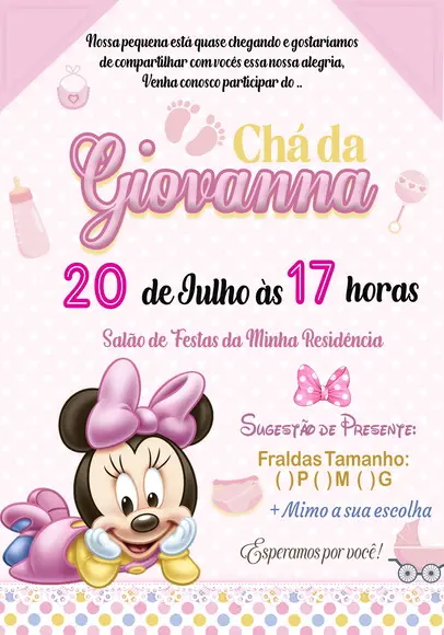 Convite Virtual - Cha de Bebê Minnie Baby Rosa