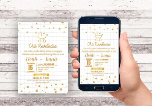 Convite Virtual - Cha Revelação Dourado