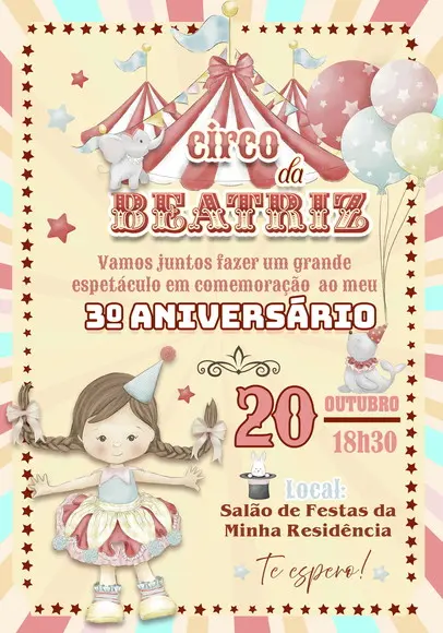 Convite Virtual - Circo Vintage Menina