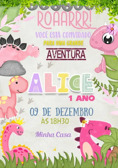 Convite Virtual - Dino Menina