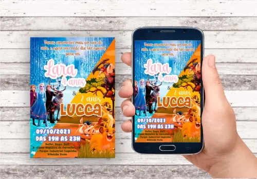 Convite Virtual - Duplo Rei Leão E Frozen