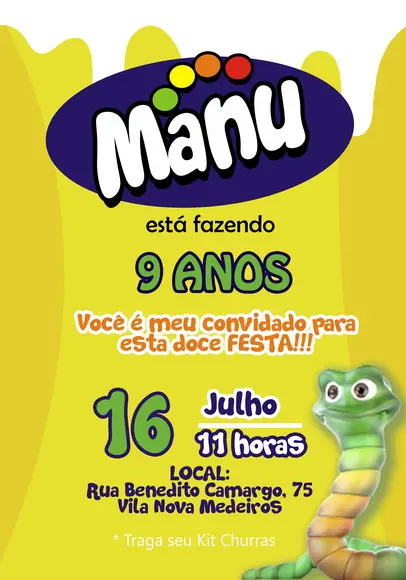 Convite Virtual - Fini Amarelo - Minhocas