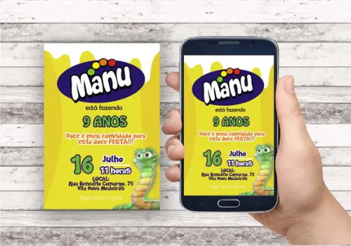 Convite Virtual - Fini Amarelo - Minhocas