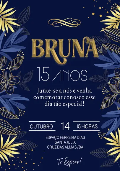 Convite Virtual - Floral Azul e Douradao