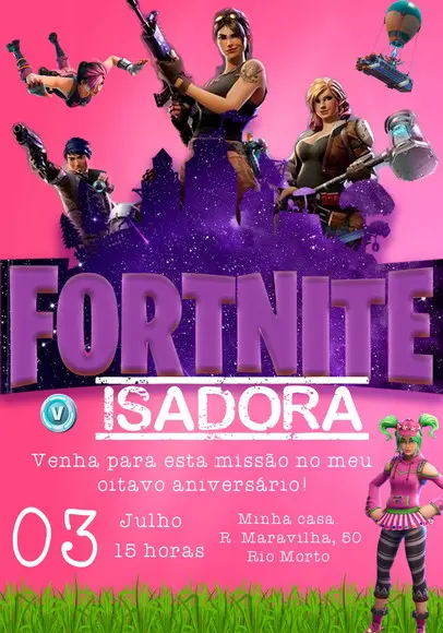 Convite Virtual - Fortnite Menina