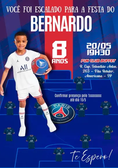 Convite Virtual - Futebol - Psg com Foto