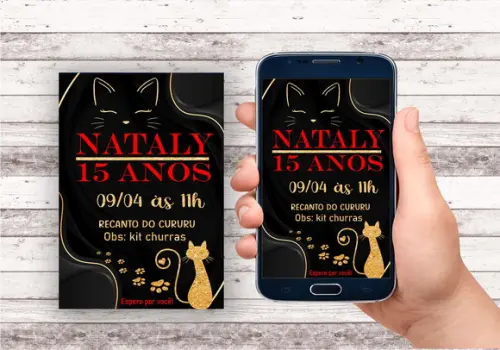 Convite Virtual - Gatos - 15 Anos