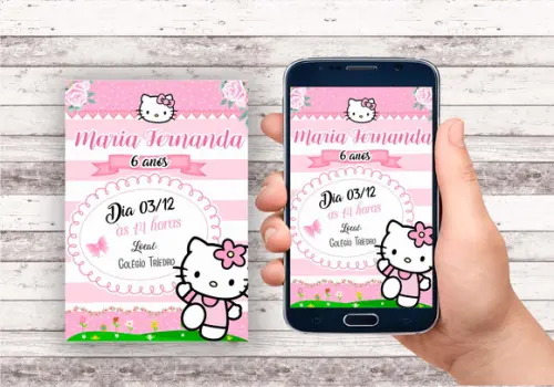 Convite Virtual - Hello Kitty Rosa