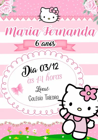 Convite Virtual - Hello Kitty Rosa