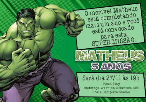 Convite Virtual - Hulk