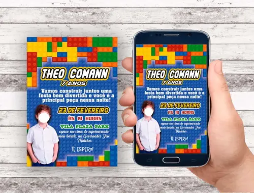 Convite Virtual - Lego com Foto da Criança